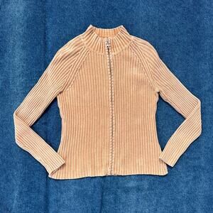 y2k Sonoma Life+Style ribbed full zip up mock turtleneck collared sweater jacket